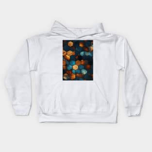 Geometric Timber: Crystalline Hexagons in Amber and Blue Kids Hoodie